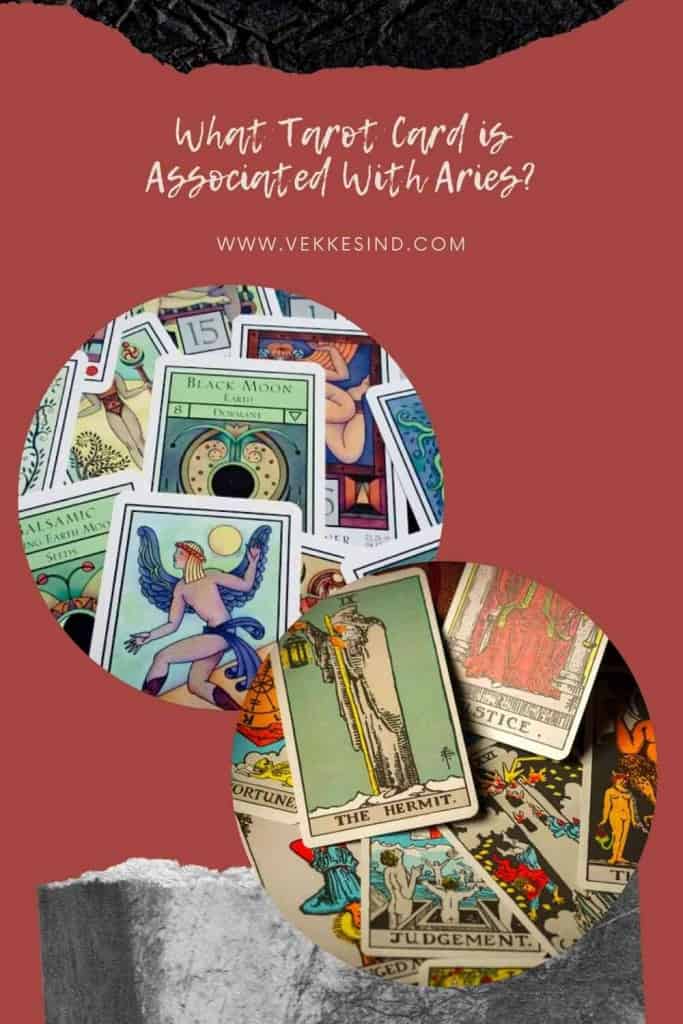 Tarot cards associated with Aries including The Emperor and Wands suit cards laid out on a reading surface