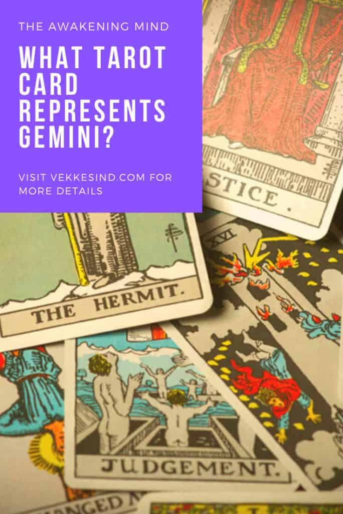Tarot cards associated with Gemini including The Lovers and several Swords suit cards arranged for a reading