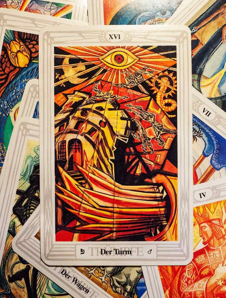 The Tower tarot card from the Thoth deck