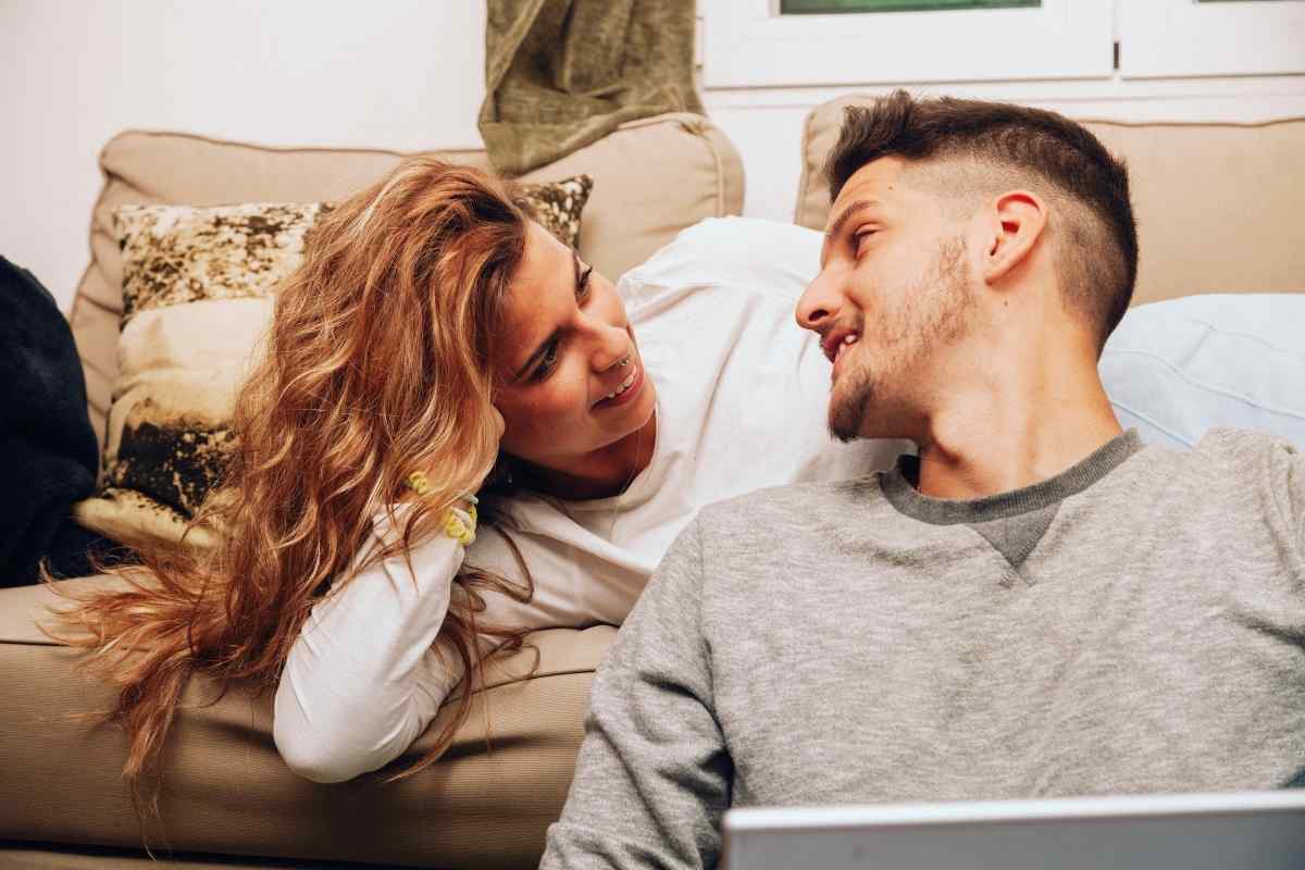 A couple sharing a relaxed evening in easy, comfortable conversation
