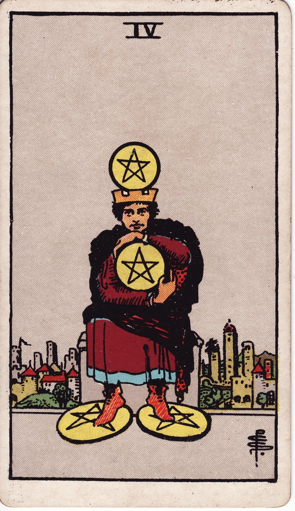 The Four of Pentacles card in the Rider-Waite-Smith tarot deck