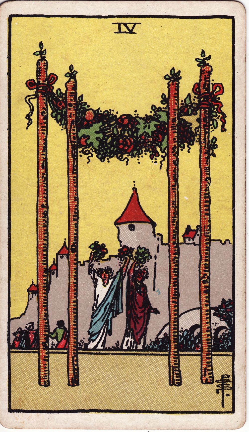 The Four of Wands card in the Rider-Waite-Smith tarot deck