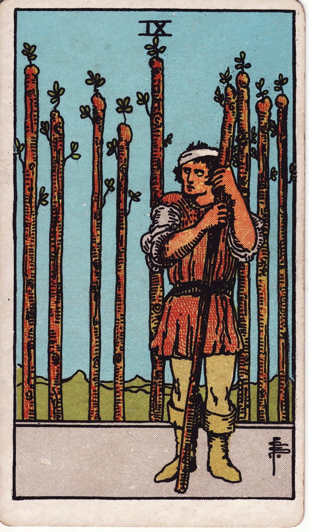 The Nine of Wands card in the Rider-Waite-Smith tarot deck